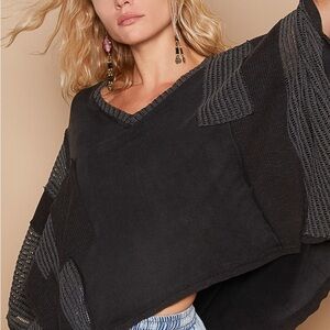 Black Relaxed Fit Shrug with Ribbed Details